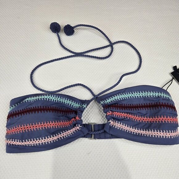 New Dolce Vita Striped Bandeau Bikini Top Tassel Ties & Back Clasp Womens Size X - Picture 3 of 9